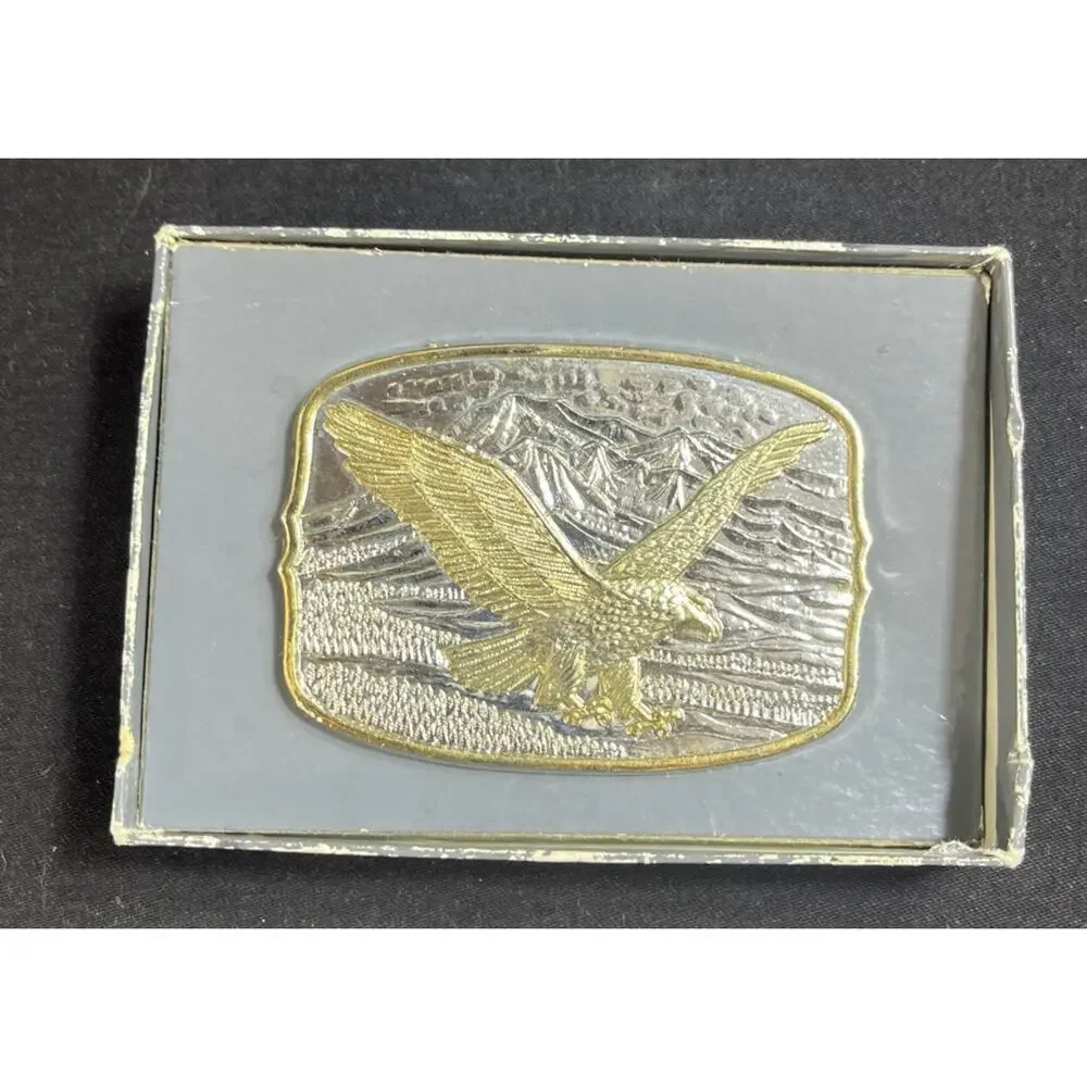 1982 American Eagle 200th Anniversary Belt Buckle 24K Gold Silver Plate COA